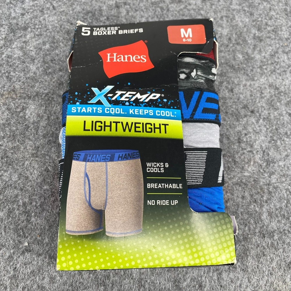 Hanes Boys 5 Pack X-Temp Boxer Briefs M 8-10 Lightweight Wicking BX64B5